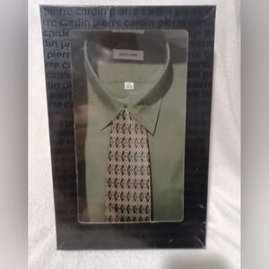 Pierre Cardin olive Green designer dress shirt & tie set